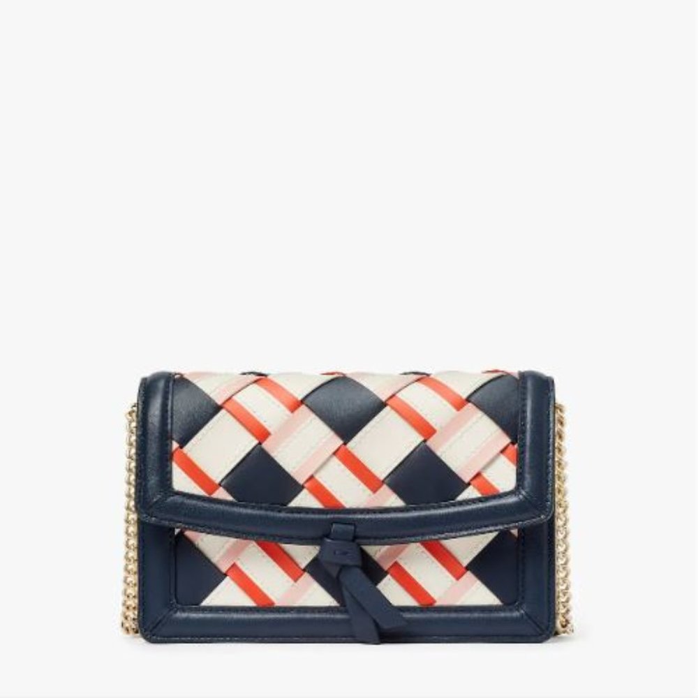 NWT Kate Spade Knott Woven Leather Flap Crossbody K6646 - Blazer Blue Multi